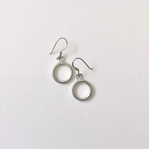 Sterling silver 925 dangle drop circle pierced earrings - Picture 3 of 9